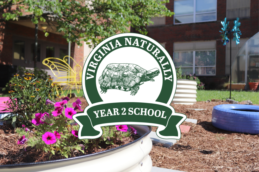 AHES sensory garden with Virginia Naturally School logo emblazoned over image