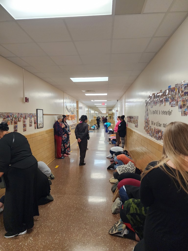 Patrick Henry Students line the hallways during a tornado drill