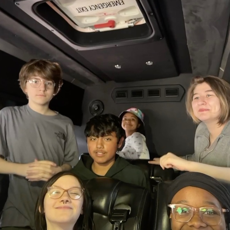 MMS odyssey of the mind students in a van 