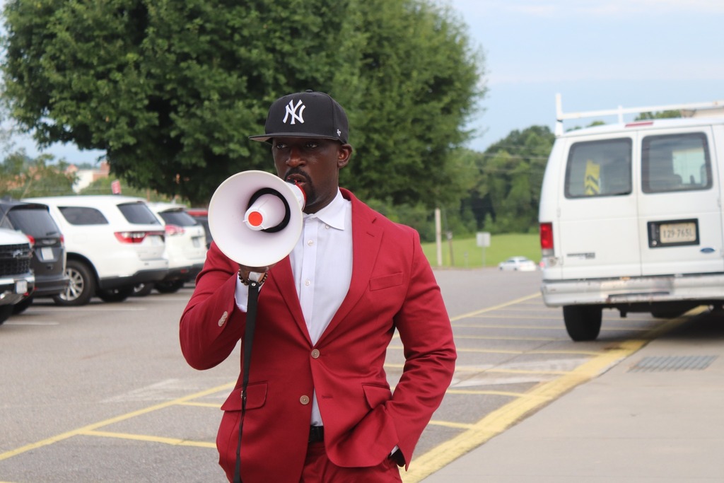 MHS principal welcomes students with bullhorn